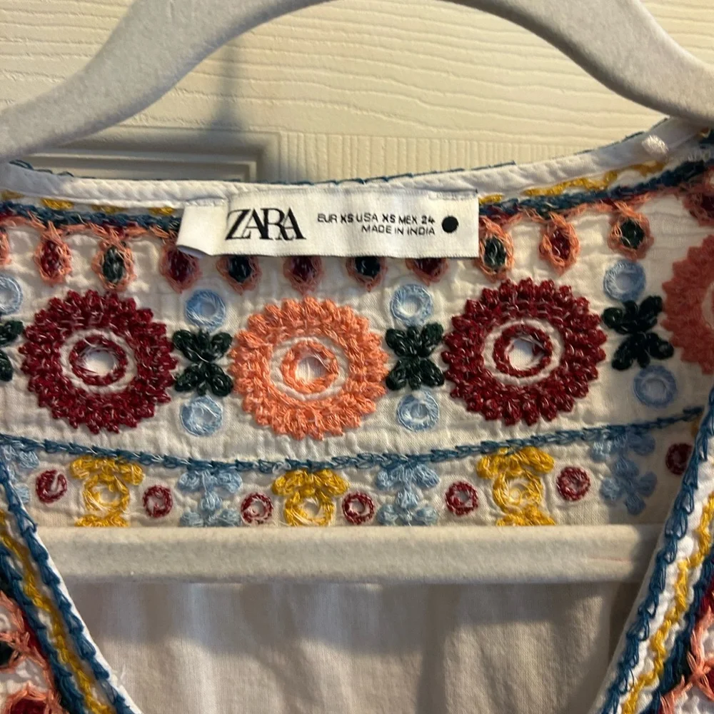 Zara Red and Black‎ Embellished Long Sleeve Blouse